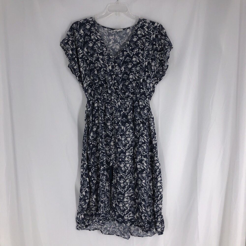 Studio B By Bobeau Dress Womens L Blue Fit & Flare Midi Button Spring